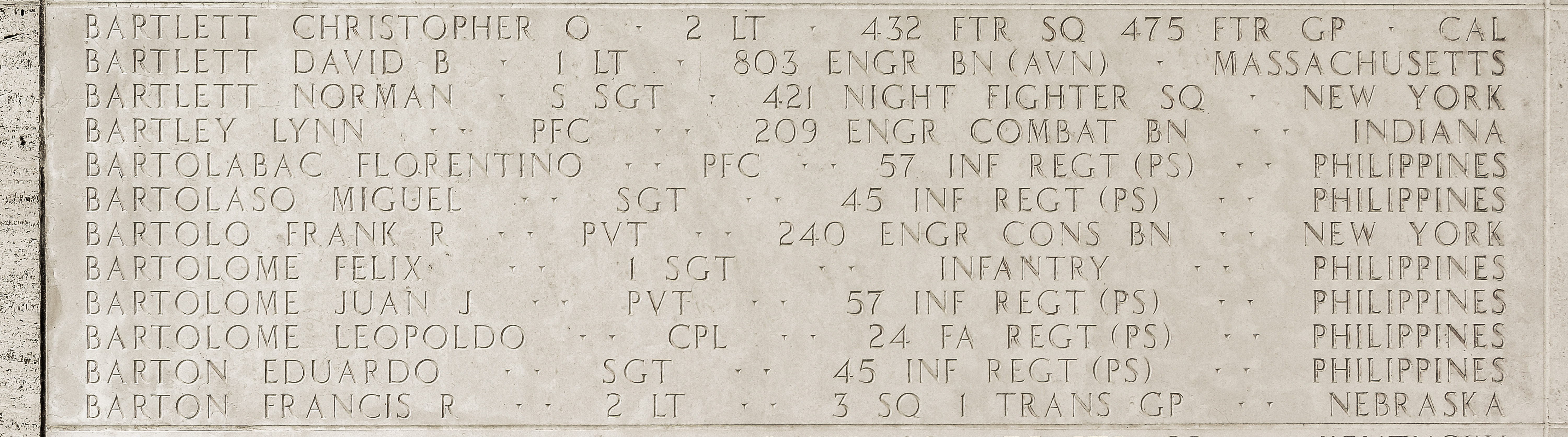 Christopher O. Bartlett, Second Lieutenant